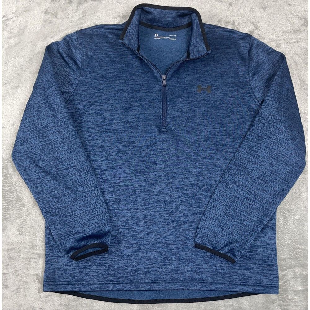Under Armour Mens L Blue Heather 1/4 Zip Pullover Fleece Lined Cold Gear